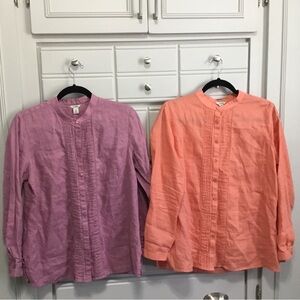 Bundle 2 L.L. Bean Linen Button Up Shirts Chest Pleating size M Pet